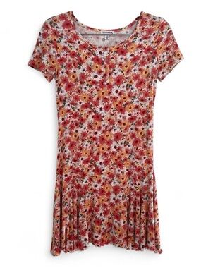 Eyeshadow Ribbed Floral Henley Skater Mini Dress - Size L